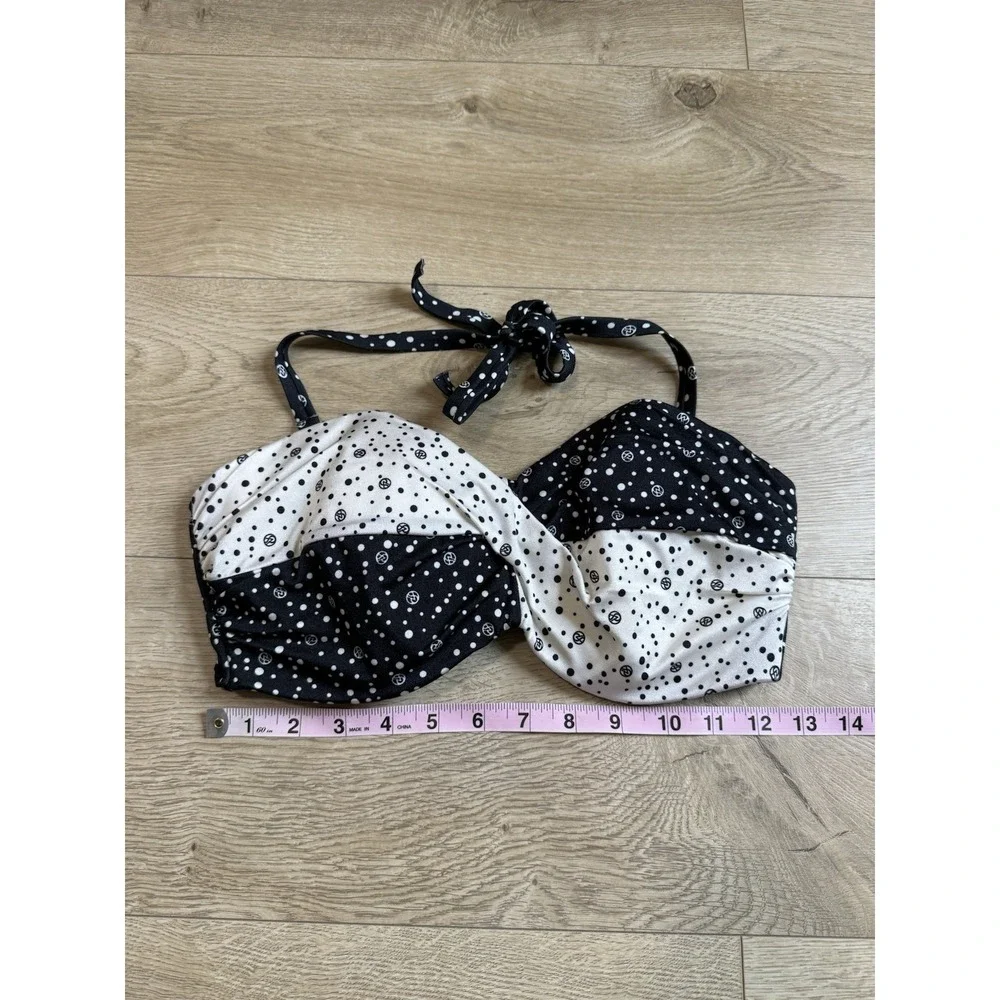 EUC Y2K Victorias Secret‎ Twist Knockout Bikini Top Black White Polkadot SZ 34DD
